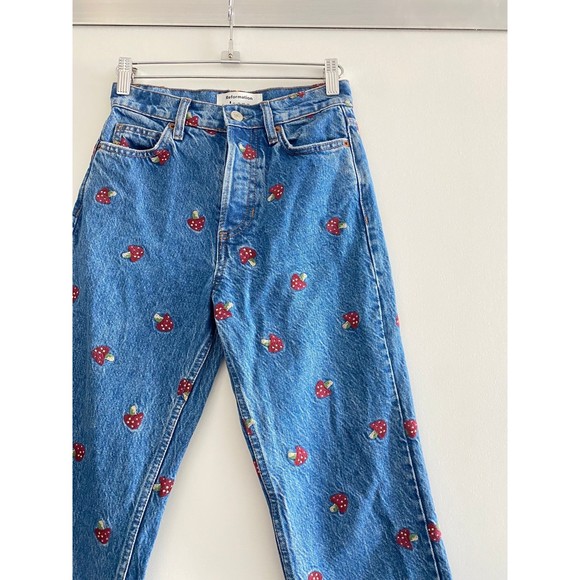 Reformation Mushroom Embroidered High Rise Straight Jeans Size 23 - Picture 7 of 11